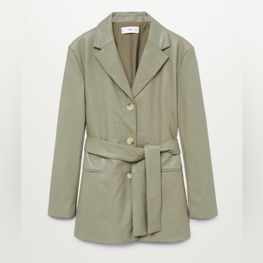 Mango Leather-Effect Fax Leather Suit Belted Jacket